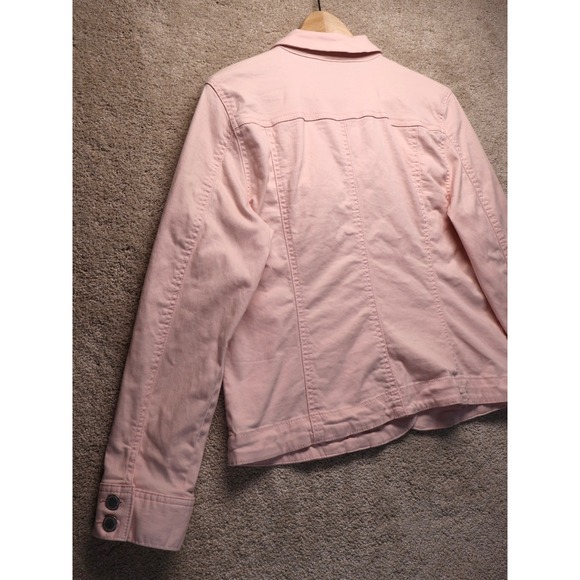 Charter Club Denim Jacket Womens PL Pink Button Front Pockets Cotton Blend Retro - Picture 12 of 13